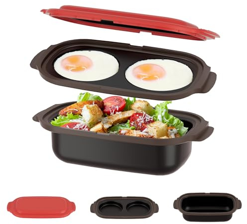 Microwave Egg Cooker & Microwave Grill Pan 3 Pcs with Lid for Grilling, Browning, and Crisping Vegetables, Sandwich, & Meat, Microwave Nonstick Cookware for Quick, Healthy Meals