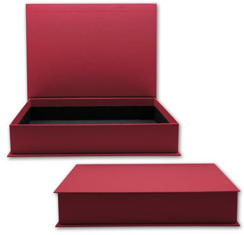 NEUSER PAPIER Geschenkbox mit Klappdeckel - 1 Stück - DIN A4 - Dunkelrot bezogen - innen schwarz kaschiert - 334 x 242 x 65 mm - Aufbewahrungsschachtel