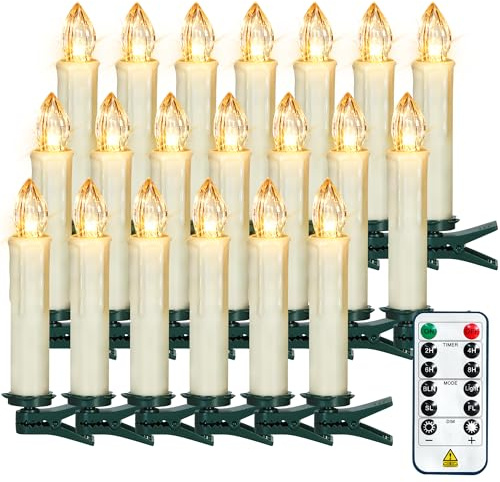 Sanmli 20PCS LED Christmas Tree Candle Lights with Remote and Timer, Battery Operated Flameless Candles Warm White Flickering, Outdoor Waterproof Indoor Decoration