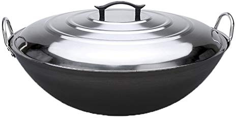 YHEIANJ Cast Iron Wok Pan Large Iron Pan Extra Large Pot Old-Fashioned Thick Cast Iron Pan Canteen Cooking Cooked Iron Pan Oversized Infinite Wok,45CM,43cm