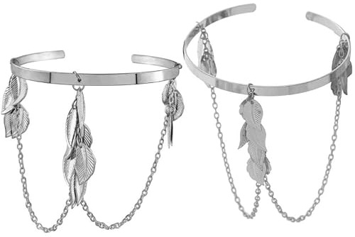 FOMIYES Bracelet Manchette Pour Femmes Bracelet De Bras En MéTal Motif Feuilles Et ChaîNes Bijou LéGer Pour Mariage Saint-Valentin Anniversaire FiançAilles DéCoration De Bras