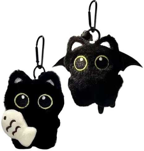 2 Stück Schwarze Katze Plüsch Schlüsselanhänger, 3.15zoll Schwarzer Katzen Plush Keychain, Entzückender Plüsch Anhänger, Süßer Plüschs Taschenanhänger, Weicher Schlüsselanhänger Für Geldbörsen