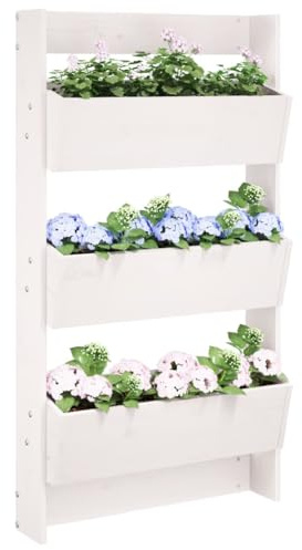 QZZCED Maceta de Pared de Madera de Pino con 3 Jardineras, Ideal para Decorar Jardines, Balcones y Patios con Plantas, Flores y Hierbas – Diseño Vertical y Espacioso