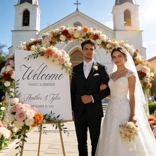 Adesivo Personalizzato Con Cartello Di Benvenuto Al Nostro Matrimonio - Decalcomania In Vinile Personalizzata Con Nomi Di Sposi - Decalcomania A Specchio For Specchio Selfie, Ingresso Reception(M)