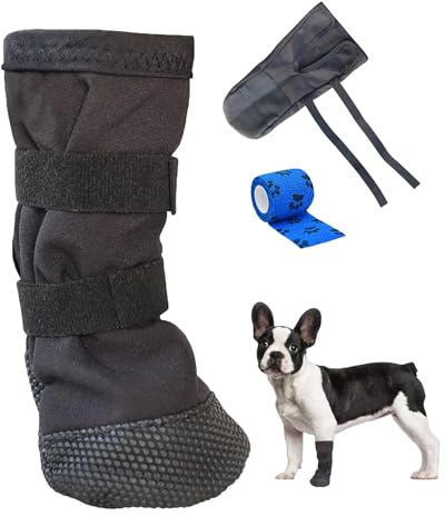 Yotlein Scarpette per Cani, Stivali per la Guarigione Delle Ferite per cani, Tessuto Traspirante, con Benda Autoadesiva, Suole Antiscivolo per Zampe del Cane, per Anteriore Posteriore Recupero