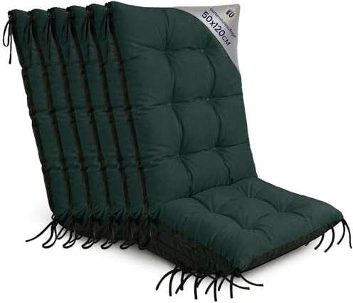 Amazinggirl Gartenstuhl Hochlehner Auflagen 6er Set 50x120 cm - Sitzauflagen Gartenmöbel Gartenstuhlauflagen Polster Auflage für Gartenstühle Sitzpolster Outdoor Stuhlauflagen Sitzkissen Grün