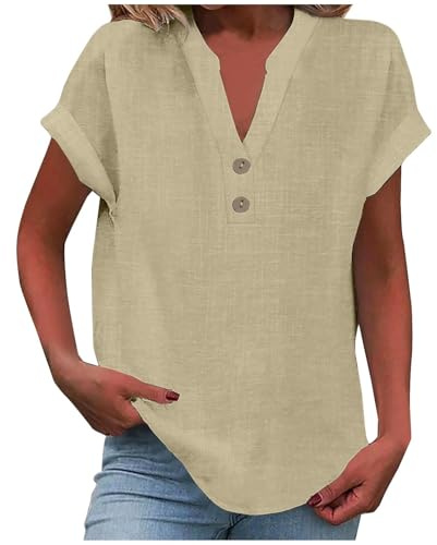 Chanpning Camicette Donna Estive - Women's Summer Tank Loose Fit Pleated V Neck Sleeveless Top Curved Hem FlowyCamicia Manica Corta Casacca Camicia Lino Taglie Forti Abbigliamento Maglietta 2026