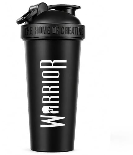 Warrior Protein Shaker Bottle 600ml with Wire Mixball Protein Shake Mixer | Leakproof, BPA Free, Dishwasher Safe, Wire Mixing Ball, For Protein Shakes, Creatine & Pre Workout Drinks, On-the-Go (Black)