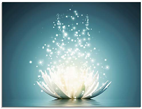 ARTland Wanddeko Glasbilder Wandbild Glas Bild einteilig 60x45 cm Querformat Asien Botanik Blumen Blüten Lotusblume Seerose Modern türkis T9NM