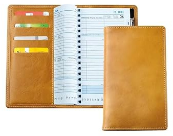 DELMON VARONE - Personalisierbarer Taschenkalender 2026 + 2027 Anilin Leder braun - Organizer Terminkalender (1 Woche auf 2 Seiten) - Buch-Kalender Lederhülle - Kalenderbuch mit Wochenübersicht klein