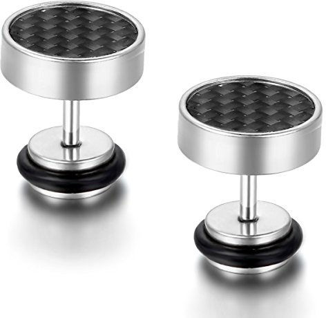 Flongo Männer Ohrstecker, 10mm Edelstahl Harz Gestüt Stecker Kohlenstoff Carbon Fiber Kohlefaser Ohrringe Ohrstecker Ohrhänger Schwarz Silber Gold Weiß Fake Plug Tunnel Ohrstecker Herren