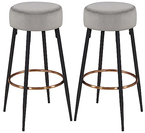 Duhome Barhocker 2er Set Barstühle Runde Tresenhocker Samt Bistrohocker mit Fußstütze für Bistro Küche Bar Café Esszimmer, Grau