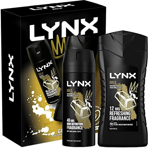 Lynx Men Gold Duo Gift Set - Body Spray 150ml & Shower Gel 225ml, Stocking Filler for Him