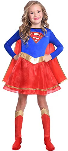 Amscan - Kinderkostüm Supergirl, Kleid, Umhang, Beinstulpen, Superheldin, DC Super Heroes, Motto-Party, Karneval