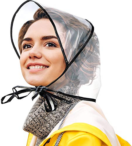 SATINIOR 12 Stücke Regenhaube mit Visier wasserdichte Klare Haube für Damen Lady Regenbekleidung (Schwarz)