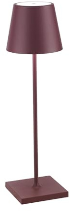 Zafferano, Poldina Pro, Lampada da Tavolo Ricaricabile e Senza Fili con Controllo Touch, Utilizzabile anche come Lampada da Esterni, Dimmer, 2200-3000 K, Altezza 38 cm, Colore Bordeaux