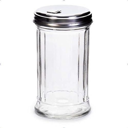 1 Pack of 12oz. Sugar Shaker | Glass Dispenser, Stainless Steel Lid & Pour Flap Spout | Restaurant Supplies by Back of House Ltd