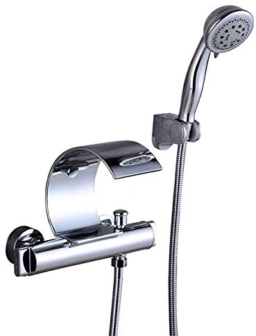 Wasserfall Badewannenarmatur Dusche Set Chrom (Messing Wandmontage Zwei Griffe Wannenarmatur Mit Handbrause)