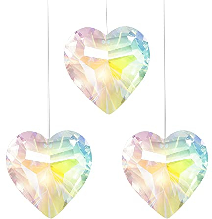 Jubaopen 3pcs Prisma Cristallo Acchiappasole Decorazioni Sun-Catcher Colorati Acchiappasole Fatto a Mano Ciondoli a Forma di cuore Acchiappasole Chakra da Appendere Finestra Albero -4,5cm