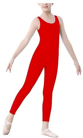 BODYWEAR LTD nya flickor glänsande ärmlös fotlös catsuit perfekt för dans gymnastik – barn, Röd, 9-10 År