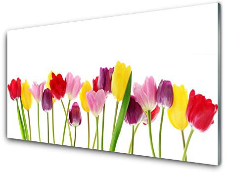 Tulup Glass Print Wall Art 100x50cm Image printed on Glass Decorative Wall Picture Tempered Safety Glass Kitchen & Living Room - Tulips Floral