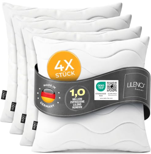 LILENO HOME Kissen 60x60 (4er Set) – 95 °C waschbar, Ökotex 100 | Allergiker Kopfkissen 60x60 anpassbar für idealen Schlaf – großes Schlafkissen, Bettkissen, Polster, Pillow