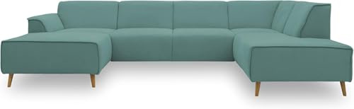 DOMO. collection Wohnlandschaft Jules FK, skandinavisches Sofa mit Federkern, Couch in U-Form mit Holzfüßen, 333 x 191 x 81 cm (BxTxH), Longchair links, mint | Longchair links mit Holzfüßen, skandinavische Wohnlandschaft in U-Form mit Komfort-Federkern, 333 x 191 x 81 cm (BxTxH)