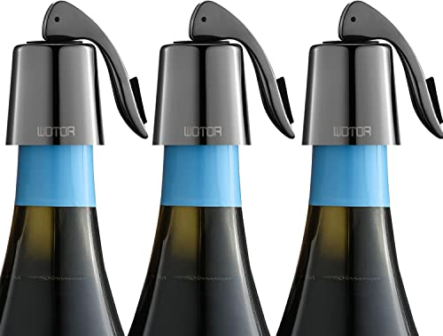 WOTOR Weinverschluss Edelstahl WeinFlaschenverschluss Wiederverwendbar Auslaufsicher hält Wein frisch (3 Stück,Schwarze)