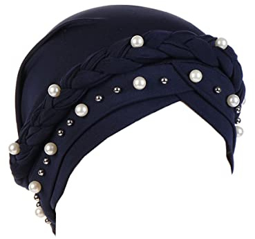 LIUPUUDLY Turban Damen Chemo Mode Kopftuch Kopfbedeckung mit Perle Beanie Mütze Haarausfall Hut Schlafmütze
