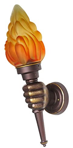 Wall Torch Lamp - Torch Hand Light with Flame - Lighting Fixture with Flame Glass Lamp Shade and Fist-Shaped Antique Brown Aluminum Bracket Farmhouse