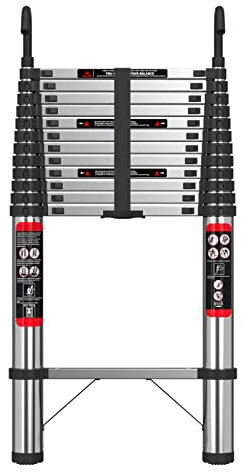 Extension Ladder 5M with Hook Stainless Steel Telescoping Stepladder for Multi Purpose Loft Attic 16.4FT Extendable Ladder 330lbs/150kg Heavy Duty EN131 Standard