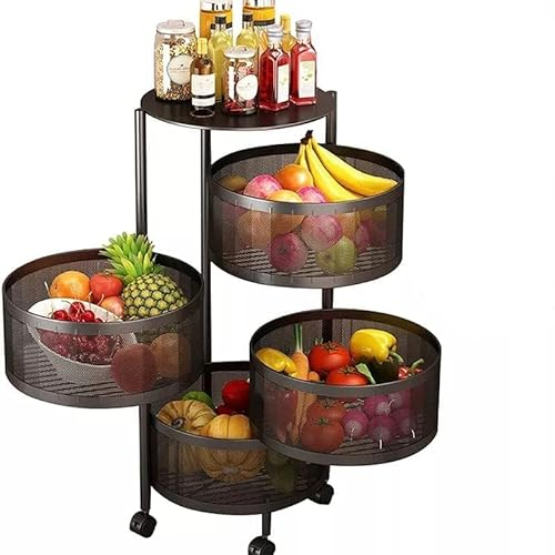 Luchs - Universall multifunktionales Regal Küchenrollwagen Obstkorb Aufbewahrungsbehälter Küchenregal Organizer für Küche, Badezimmer, Kinderzimmer und Büro auf Rädern (4 FÄCHER RUND)