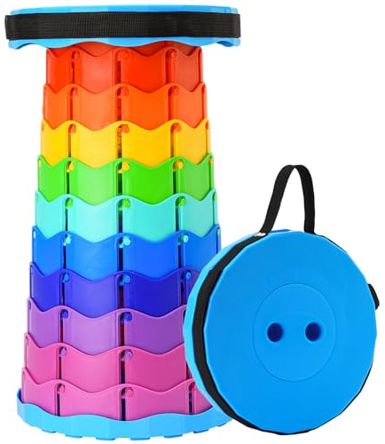 Doseno Upgraded Foldable Stool Thickened, Portable Collapsible Stool Retractable Stool for Fishing, Hiking Tours, BBQ, Parties, Outdoor Activities (Rainbow, 1pack)