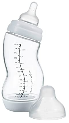 Difrax Anti-Kolik Babyflaschen Glas, Neugeborenen-Babyflasche, Babyflasche 0-6 Monate, gute Akzeptanz – 310 ml weiß, BPA-frei, Entwickelt in Zusammenarbeit mit medizinischen Experten