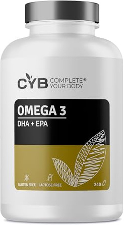 CYB | Omega 3 Kapseln Hochdosiert – 240 Kapseln 4 Monats Vorrat – Omega 3 Fischöl 2000 mg mit EPA 360 mg und 240 mg DHA – Laborgeprüft und Glutenfrei