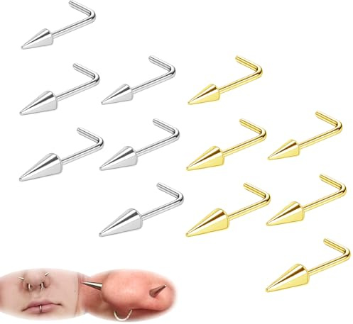ZS 12/24 Stück Spike Nase Ringe Studs 16/18/20 G Gold Silber Ohrringe | Edelstahl Spike Lippen Ringe, schwarze Septum Knorpel Tragus Helix Piercing für Frauen Männer
