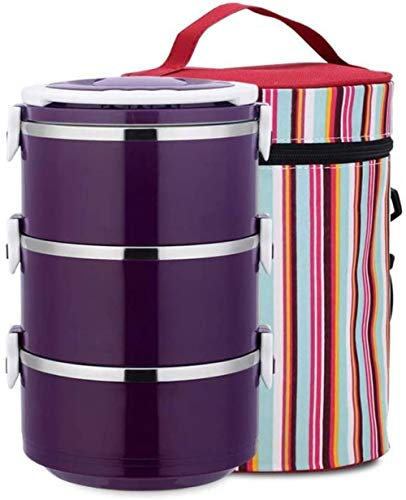 Fiambrera apilable de acero inoxidable con aislamiento | Fiambrera/fiambrera aislada de 3 capas con bolsa de almuerzo aislada y cuchara plegable de acero inoxidable Fiambrera para niños y adultos co