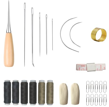 28 Pièces Couture En Cuir Kit, Diy Outils De Travail Du Cuir Avec Cuir Fil, AlèNe, Aiguille, Trombone Etc., Outils D'Artisanat En Cuir Pour Couper Le PoinçOnnage, La Couture Du Cuir Et Le Bricolage