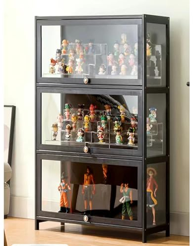 Vaian Vetrina Della Collezione, Struttura di Bambù Naturale, Vetrina Della Collezione Acrilica, Antipolvere, Adatto per uso Domestico e Ufficio (3-floors-60cm, black)