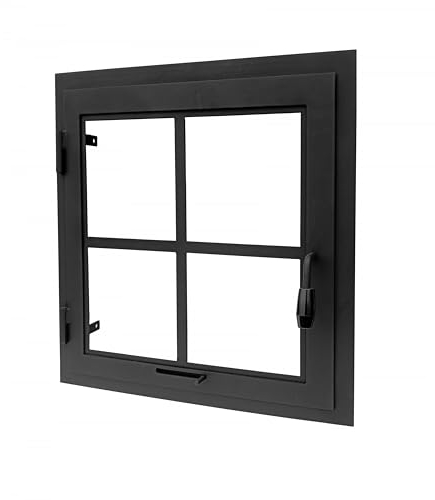 Kamintür mit Glasfenster, Fenster! Breite 40 cm Höhe 40 cm | Scharniere links | Griff auf der rechten Seite