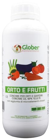 GLOBER Concime Orto e Frutti 1 litro - Azoto Fosforo Potassio e Microelementi Chelati - Carenze Nutritive Piante da Interno ed Esterno Ortaggi