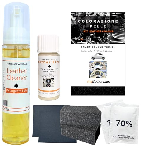 Mycolourcare Lederfarbe Set Elfenbein Weiss kompatibel mit Fiat 500 inkl Lederreiniger Reparatur Leder und Kunstleder Lenkrad einfache Anwendung