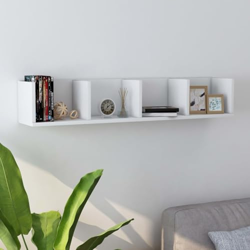 qohoio Scaffale Porta CD a Parete Bianco 100x18x18 cm in Truciolato,Scaffale a Parete,Mensole da Muro,Scaffale a Parete Moderna-801319