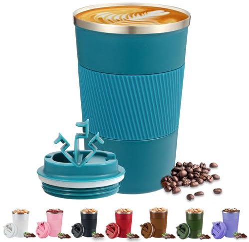 KISUOMAOYI Travel Mug - 380/510 Reusable Insulated Coffee Mug with Leakproof Lid, 304 Stainless Steel Portable Coffee Cup for Hot & Cold Coffee, Tea, Water and Drinks (Blue)