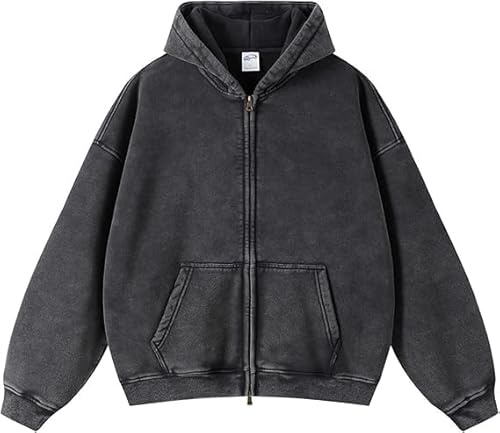 Womens and Mens Zip Up Hoodies Long Sleeve Fall Oversized Sweatshirts Acid Wash Y2K Jacket with Pockets (01,X-Large)