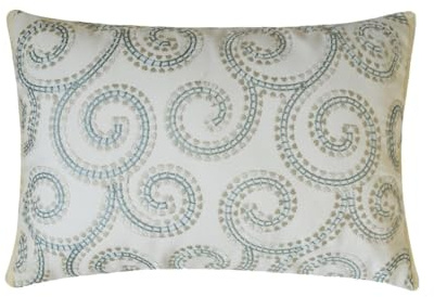 The HomeCentric Decorativo Blanco Funda de cojín lumbar 30 x 40 cm Algodón Funda de Cojín Patrón de pergamino, bordado, encaje, Funda de almohada oblonga, Contemporáneo Funda de cojín lumbar - Camille