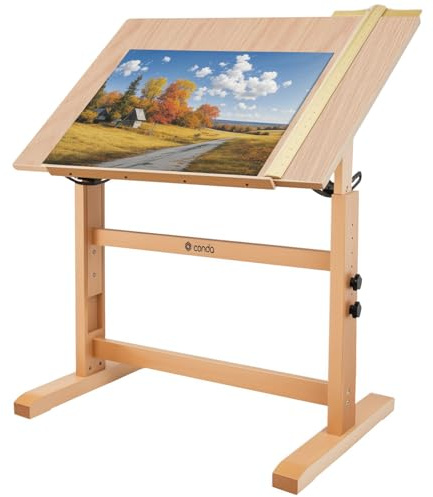 conda Wood Drafting Table - Adjustable Height, 35.5x23.5 Plan Table for Construction with Tiltable Surface, Rustic Architect Table & Blue Print Tables for Drawing, Writing, Graphic Design