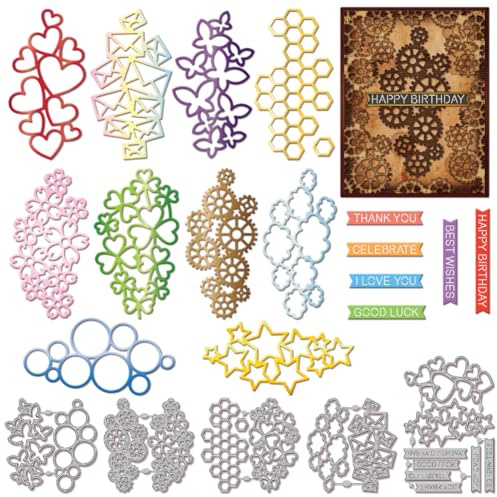 GLOBLELAND Stanzformen Mit Zahnrad Herz Umschlagrahmen Zum Gestalten von Karten Blasen Schmetterlings Sternrahmen Stanzungen Mit Segenssymbolen Für Heimwerker Scrapbooking Journale Prägungen