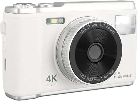 Annadue Cámara Digital 4K, Cámara Digital Retro CCD Cámara Vlogging de 50MP con Pantalla de 2,83 Pulgadas, Zoom Digital 16X, Antivibración, Linterna Incorporada para Principiantes, (White)