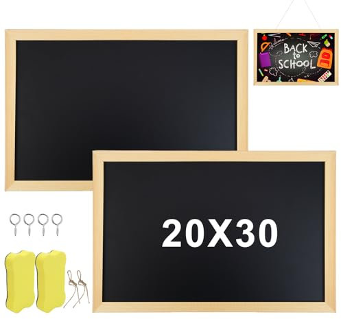 WPPQWP 2 pizarras A4 (con marco de madera) y 2 esponjas, pizarras para escribir pequeñas, pizarras colgantes, pizarras infantiles, para niños, restaurantes, escuelas, fiestas